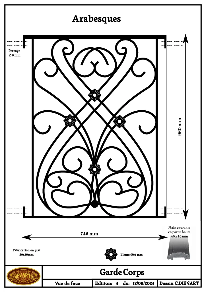 Plan de garde-corps arabesques sur mesure Dievartis